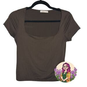 Sincerely Jules Chocolate Brown Square Neck Short Sleeve Top Minimalist Size M